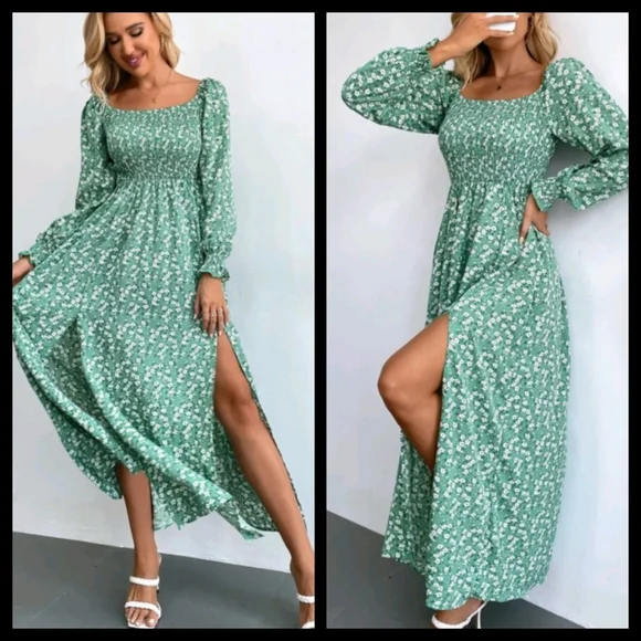 Green Boho Ditsy FLoral Maxi Dress S, M NWOT - Picture 2 of 5